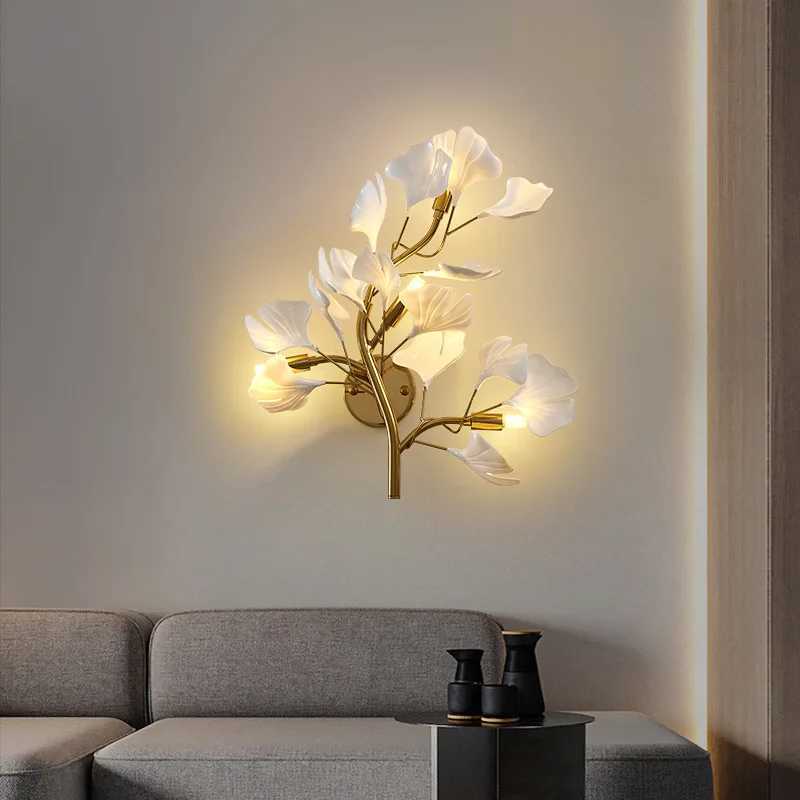 Luxury Acrylic Ginkgo Leaf Wall Lamp Living Room Background Creative Wall Light Foyer Hallway Bedroom Bedside Nordic Light C251124