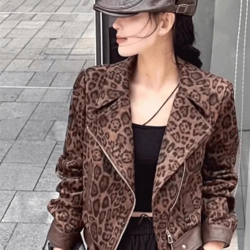 Leopard Print Collar Short Jacket Womens Autumn/Winter Fashion Product Retro Small Fashion Versatile Top 241021
