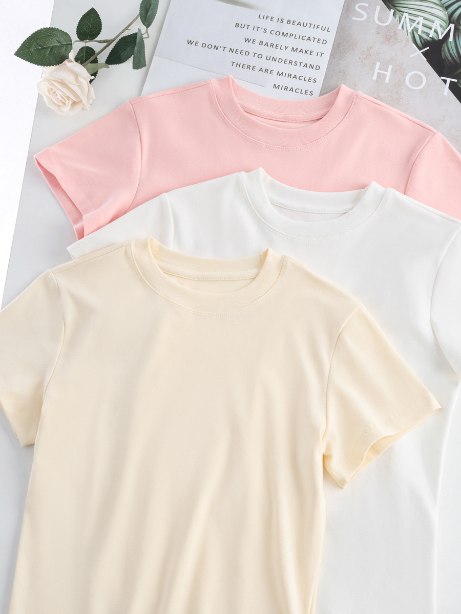 Women's Korean Casual Short Sleeve Tee - Regular Shoulder Design, Slim-Fit & Figure-Flattering, Perfect as Wear or Basic Top -1012T