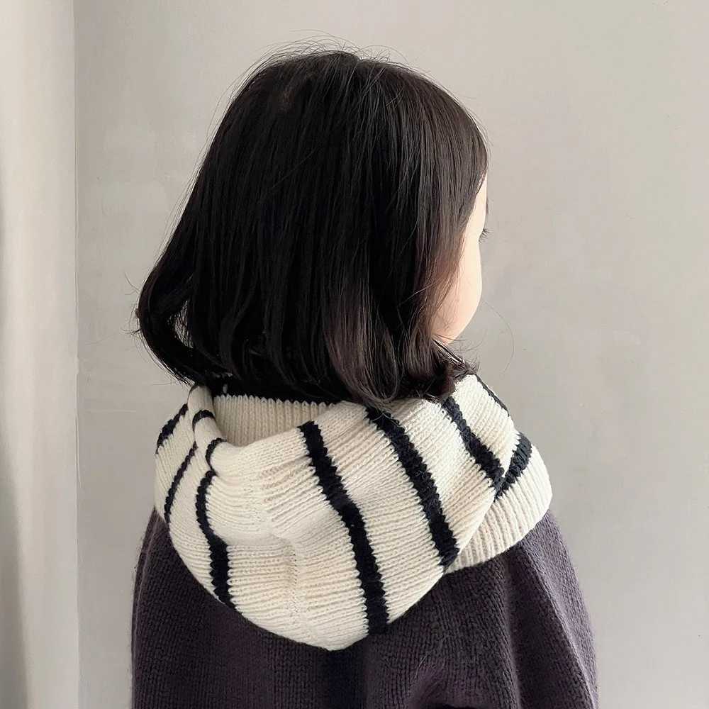 Winter Knitted Kids Hooded Beanie Fashion Striped Girls Boys Balaclava Hat Children Windproof Warm One Piece Scarf Cap Z251029