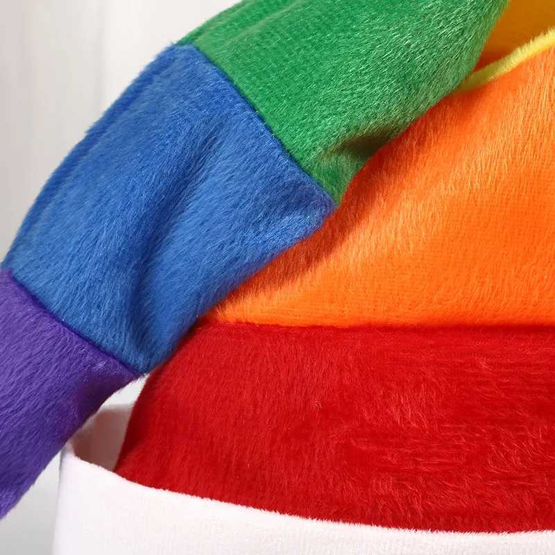 2510pcs 30x53cm Christmas Rainbow Christmas Hat Plush Childrens Birthday Party Decoration Hat Santa Claus Hat Z251029
