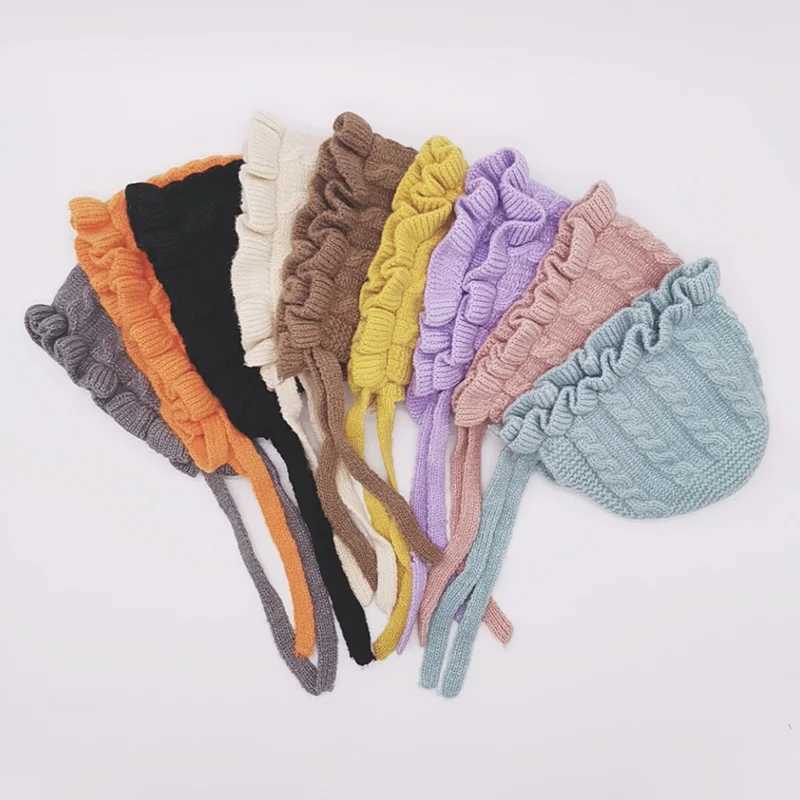 Winter Baby Girls Lace Ruffle Earflap Hat Toddler Warm Thicken Knitted Beanies Hat Infant Solid Ear Protection Caps Bonnet Z251029
