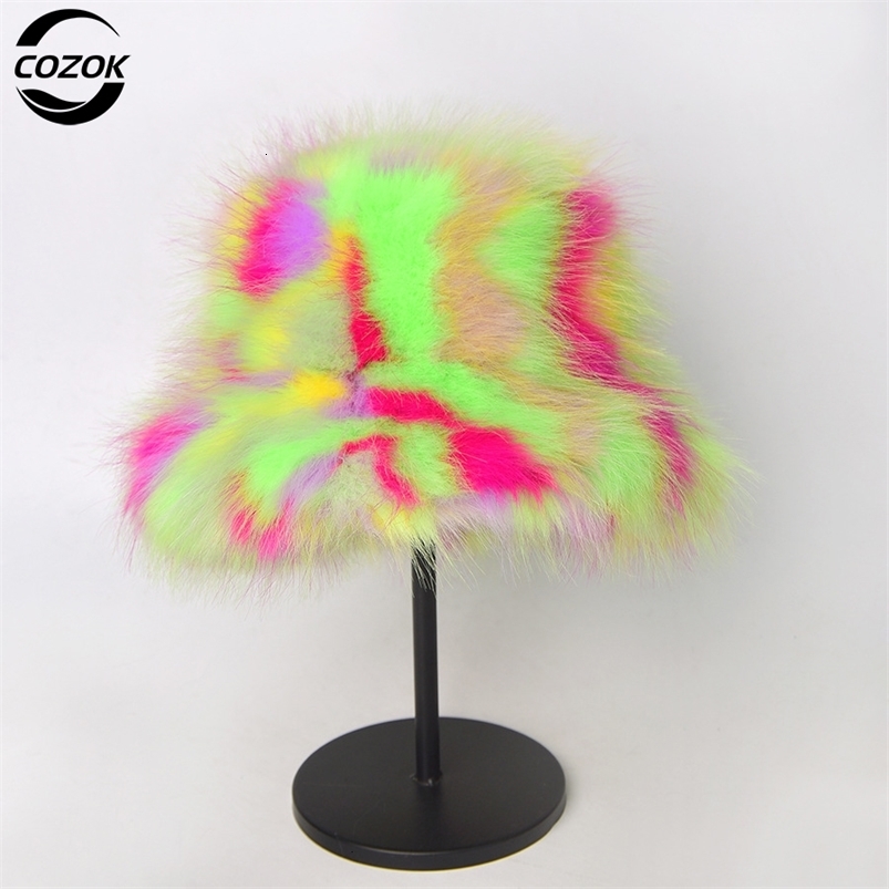 Wide Brim Hats Bucket Hats Winter Bucket Hat Women's Fashion Leopard Panama Warm Hats Female Vintage Faux Fur Fisherman Cap Hats For Women Drop 2