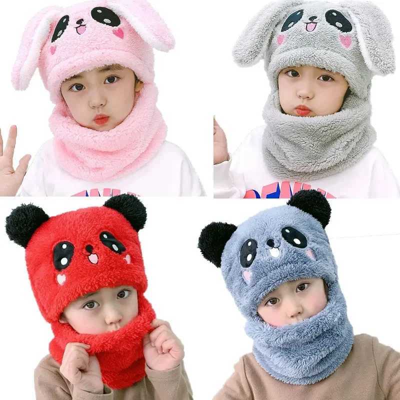 Winter Childrens Hat Warm Caps for Kids Girls Boys Winter Hatscarf One Piece Cute Warm Ear Protection Baby Bucket Hat Z251029