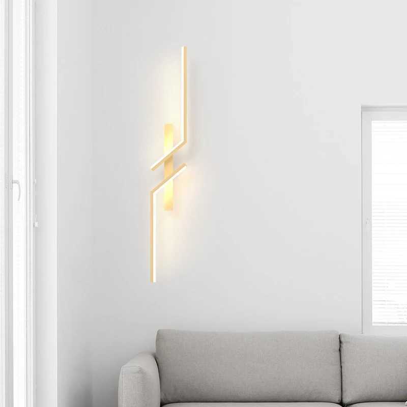Gold Wall Lamp Minimalist Bedroom Creative Strip Led Bedside Wall Sconce Led Lights Living Room TV Sofa Background Wall Lamp C251124
