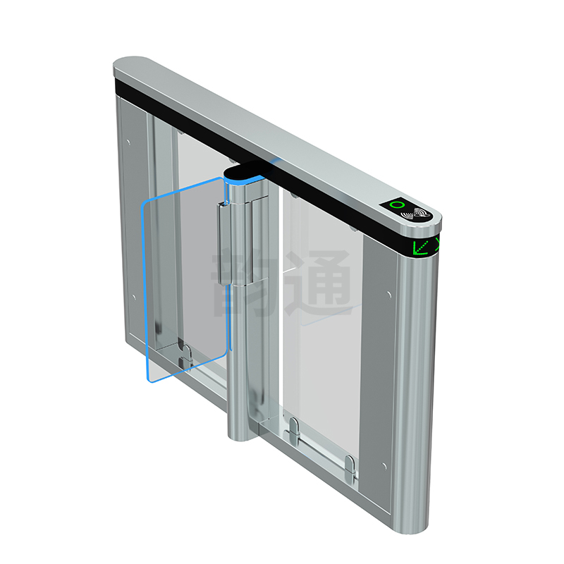 High-Speed Pedestrian Access Gate - Customizable Acrylic Edging & Side LEDs, Tempered Glass Panel, Brushless Swing Arm Speed Turnstile-NO03