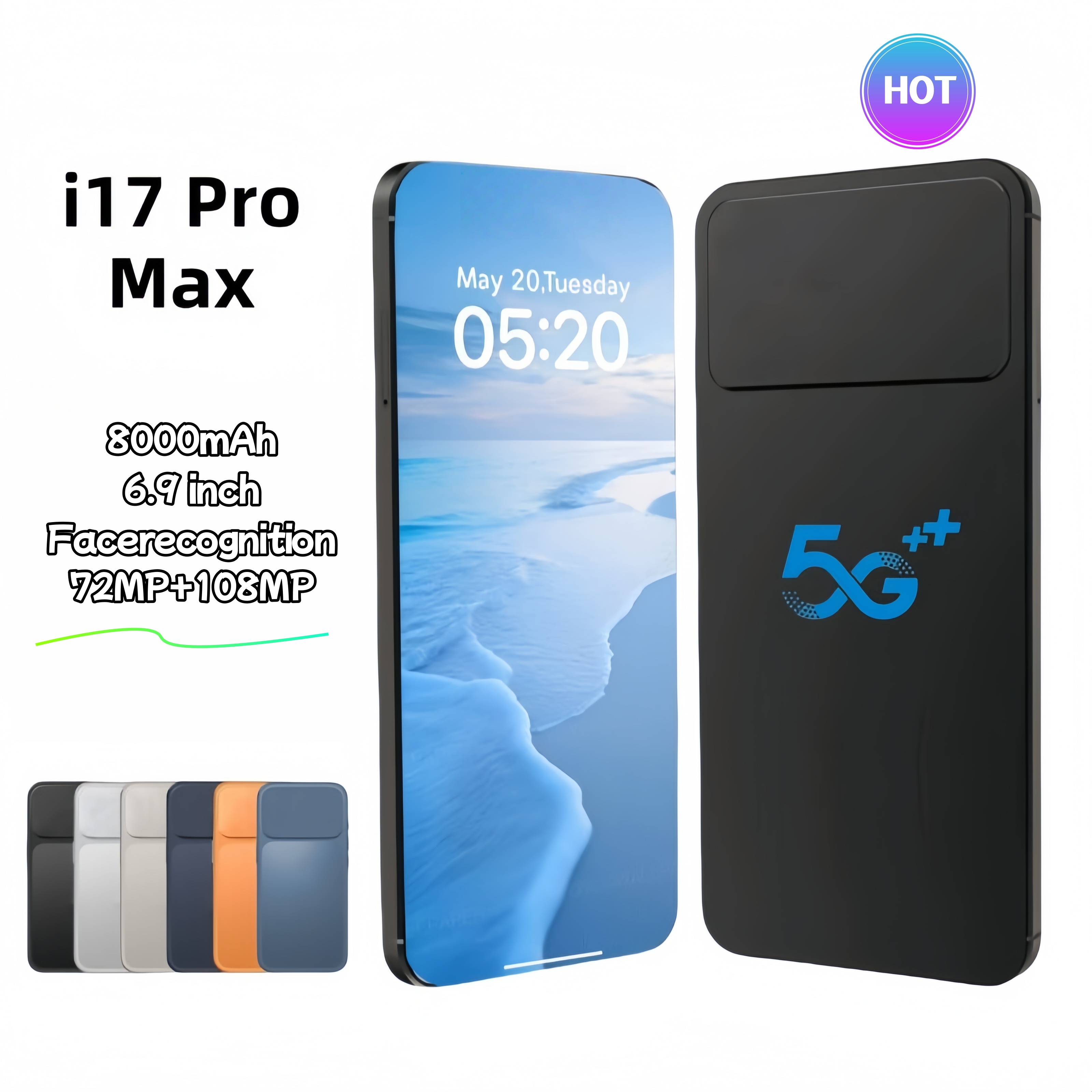 I15 i16 i17 Pro Max 5G cell phone smartphone 4G LTE 5G smartphones 16GB RAM 1TB Camera 48MP 108MP Face ID GPS Octa Core android mobile phones Green Tag Sealed Box Fast