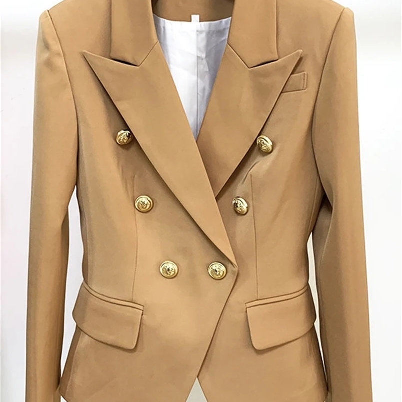 HIGH STREET est er Jacket Womens Classic Lion Buttons Double Breasted Slim Fit Blazer Brown 240826