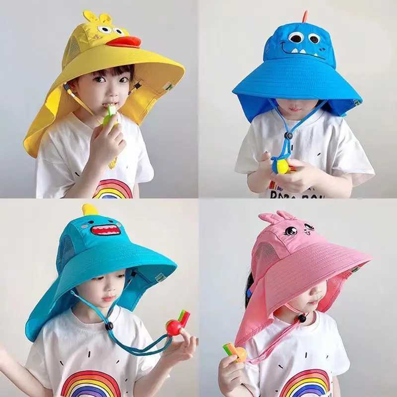 Summer Childrens Sun Hat Foldable Baby Beach Hat UV Resistant Thin Breathable Large Brim Fisherman Cartoon Hat Z251029