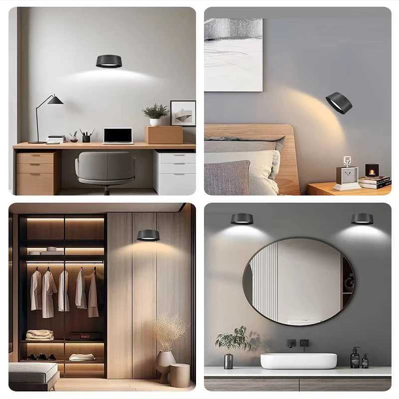 LED Wall Mounted Lights Rechargeable Sconces Lamp 3 Color Temps Touch 360Rotation Dimmable Cordless Light C251124