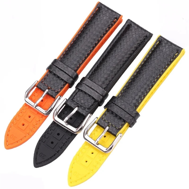 Watchbands Leather Rubber Women Men 18mm 20mm 22mm Watch Strap Bracelet With Steel Buckle Black Yellow Orange 240617