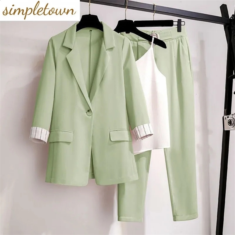 Korean Style Summer Thin Jacket Blazer Casual Wide Leg Pants Two-piece Elegant Womens Pants Set Office Business Suit Outfits 240826
