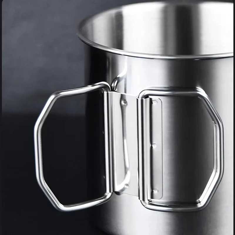 Stainless Steel Mug Folding Handle Coffee Cup Outdoor Camping Cup Thickening Portable Cup for Home Hiking Backpack Equipment J250923