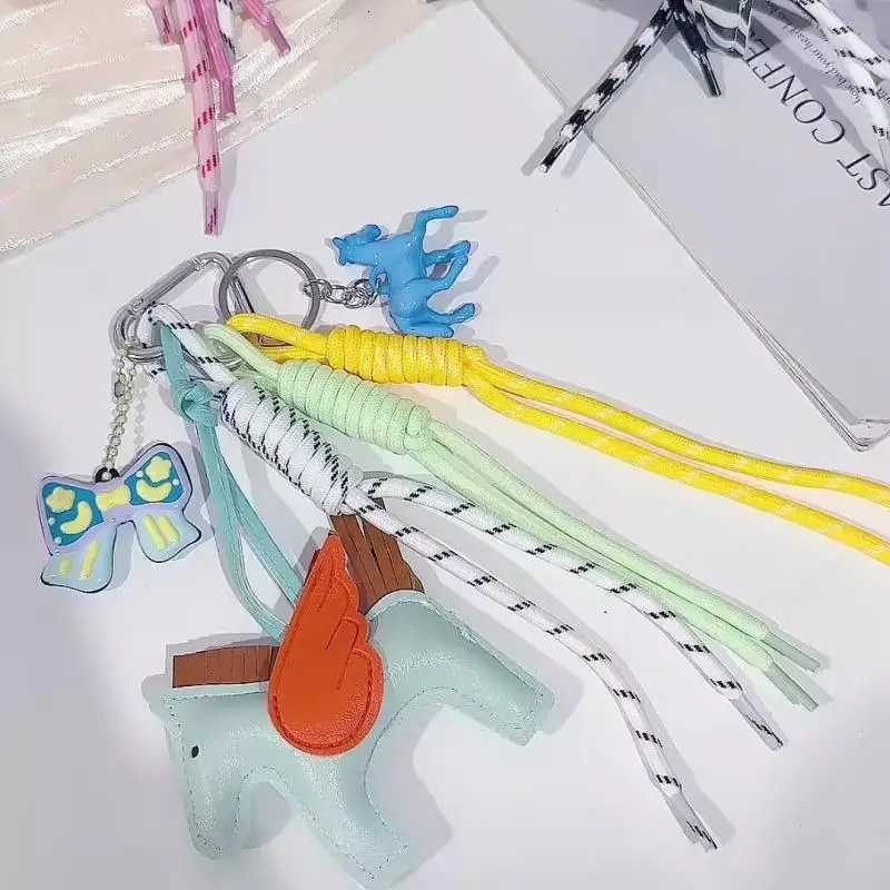 1 Piece Cute Leather Pegasus Bag Charms Nylon Rope Keychain Aesthetics Bow Backpack Accessories D250923