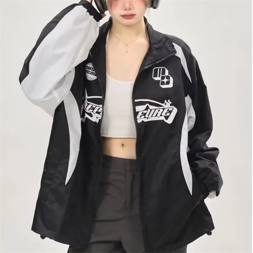 Deeptown-Vintage Racing Jacket for Women Oversized StreetwearKorean Fashion Windbreaker Hippie Motorcycle Jackets Y2k Autu 240827