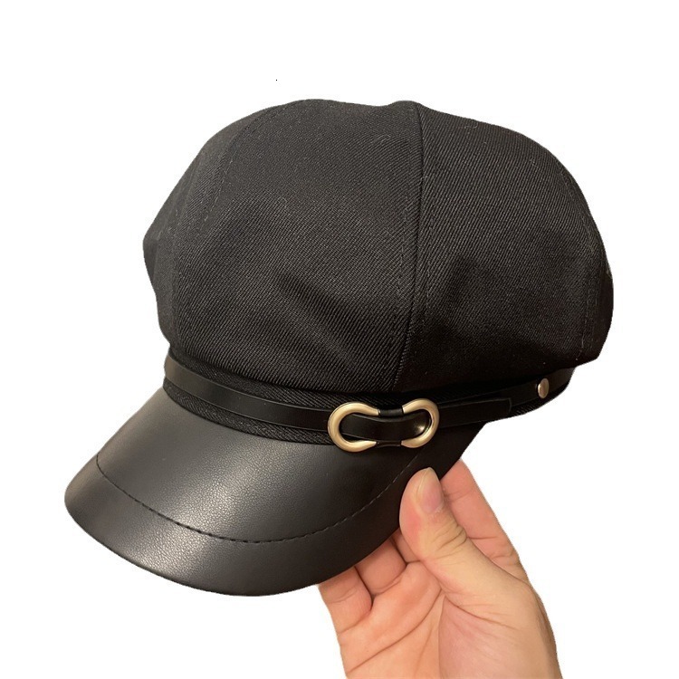 Octagonal Beret Hat for Women Spring and Autumn Newsboy Cap Casual Versatile Black Navy Hat Trendy FaceSlimming 250912