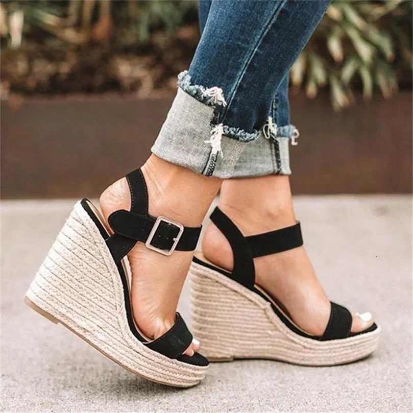 Summer Platform Sandals Women Peep Toe High Wedges Heel Ankle Buckles Sandalia Espadrilles Female Shoes 240412