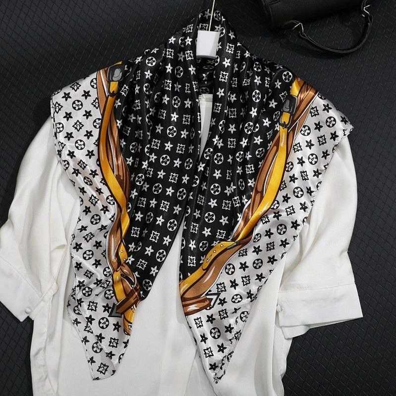 9090CM Fashion Scarves for Women Shawl Print Silk Satin Hijab Scarf Female Bandana Luxury Brand square Shawls Scarfs For Ladies C250922