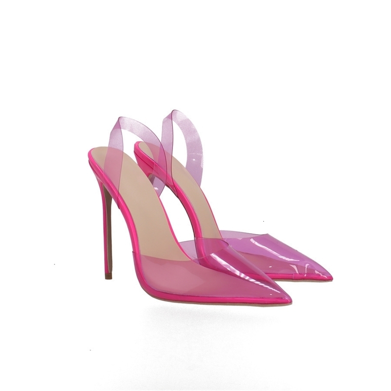Dress Shoes Solid Clear PVC Pointed Toe Pumps Slip On Shallow Pink Thin High Heels Fashion Sexy Summer Party Woman Shoes Zapatillas Mujer 230817