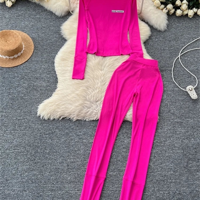 SINGREINY American Casual Sporty 2PC Suits Ladies O-Neck Letter Print Bodycon TopHigh Waist Skinny Pencil Pants Fashion Sets 240826