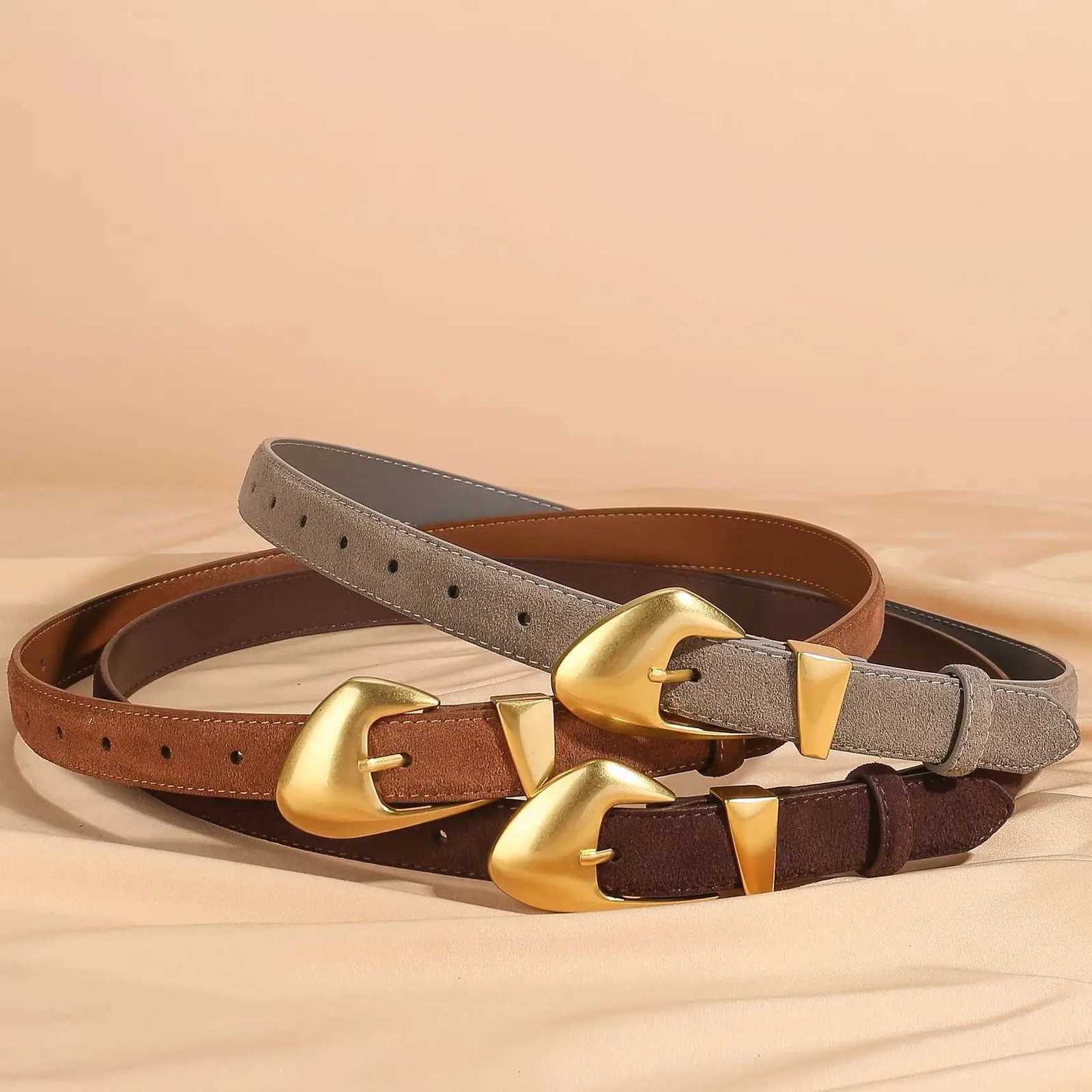 Fashion Womens Suede Leather Belt Skinny Waistband with Gold Alloy Buckle Casual Accory belts for Jeans Dres and Pants W250923