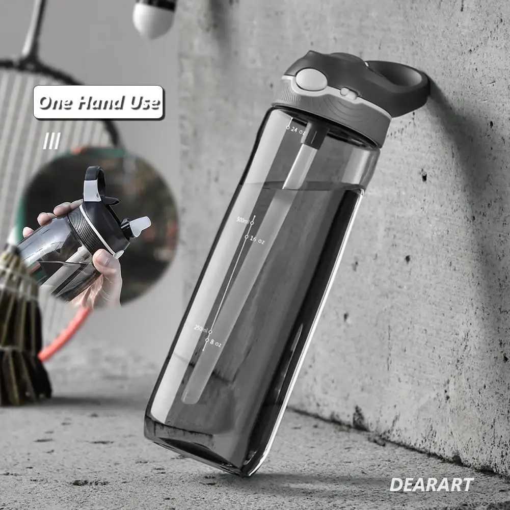 750ml Portable Sports Water Bottle With Straw For Camping Hiking Outdoor Plastic Transparent BPA Free Bottle For Men Drinkware J250923