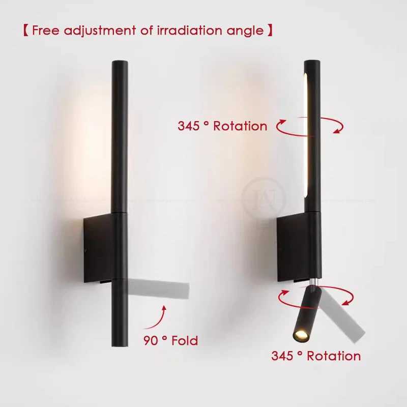 Bedside wall lamp 330 degree rotation adjustable wall lamp reading light with switch minimalist Nordic hotel room master bedroom C251124