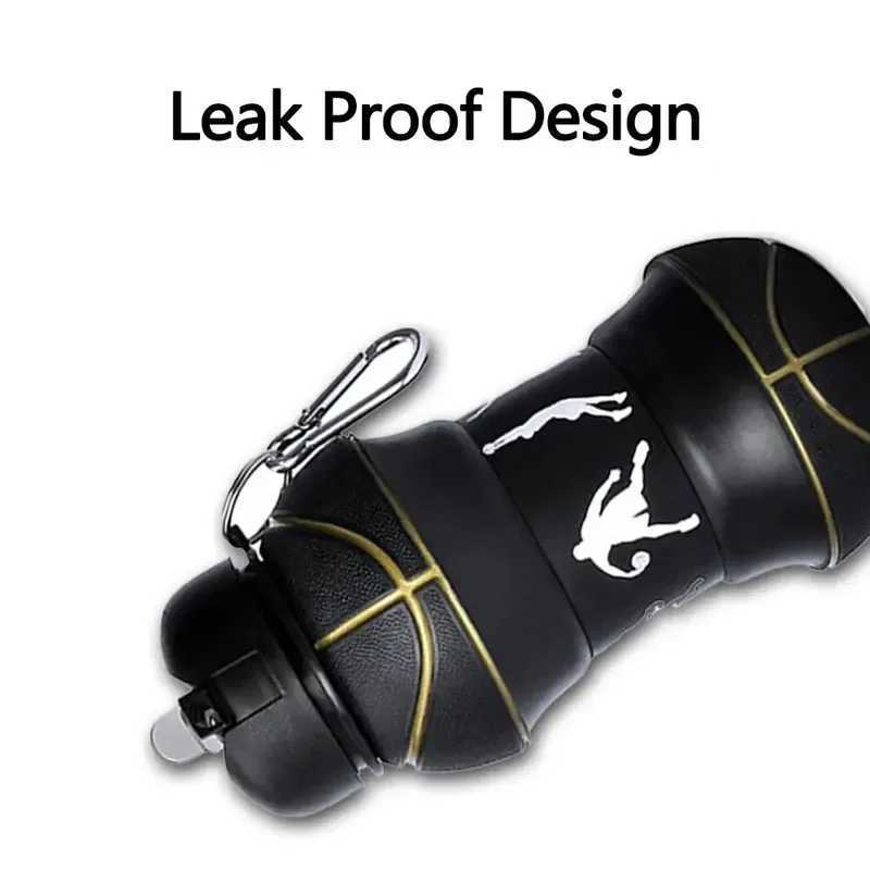 Silicone Fold Water Bottle Cups Outdoor Sports Basketball Style Leakproof Portable Sports Water Kettle J250923