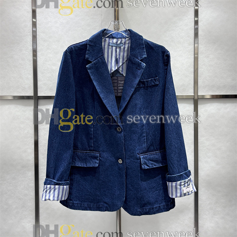 Designer Denim Blazer Set - Womens Business Formal Jean Jacket and Suit Pants Outfit C260312