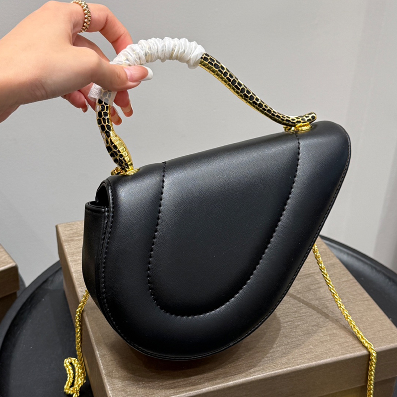 Cuore 1968 Metal Serpentine Top Handle Saddle Bag Luxury Brand Nappa Leather Mini Flap Designer Women Shoulder Bag Lady Snake Body Shaped Chain Strap Evening Pouch