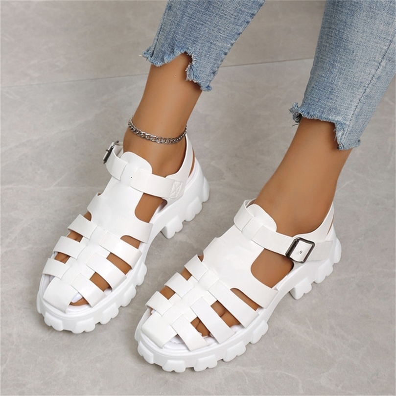 Sandals Womens Summer Hollow Flat Thick Bottom Roman Buckle Shoes Nonslip Outdoor Beach 230503