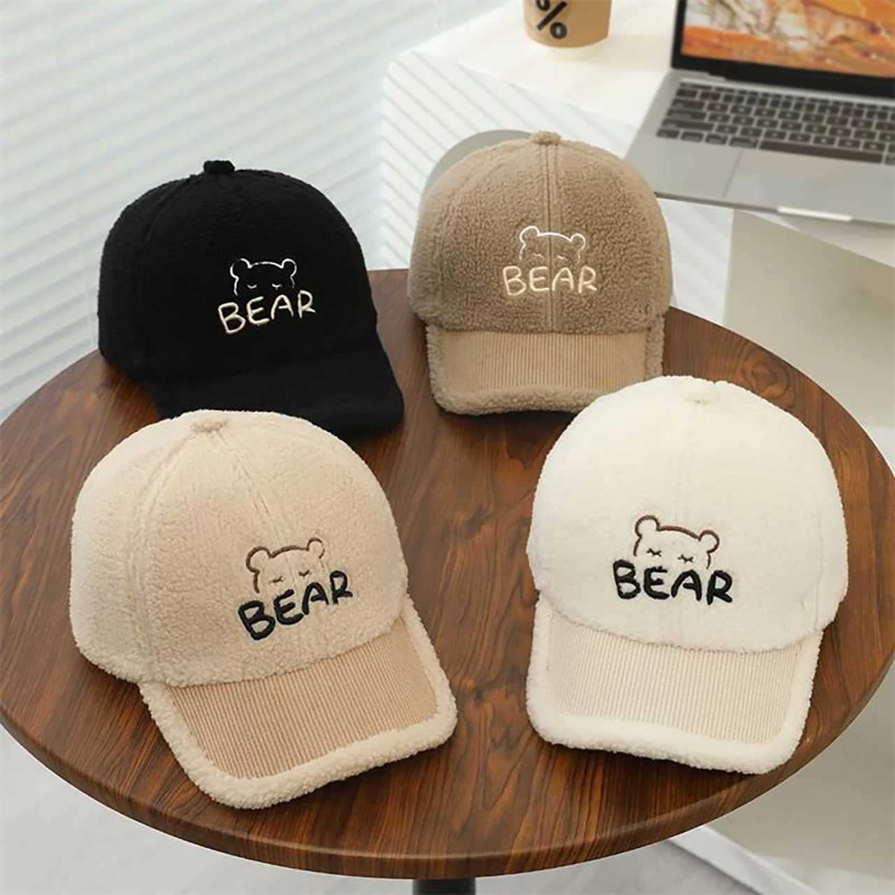Lamb Fleece Baseball Cap for Baby Winter Thick Warm Plush Peaked Hat Kids Boy Girl Cute Cartoon Bear Snapback Hats Z251029