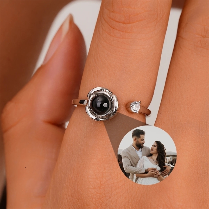 Rose Flower Projection Ring Custom Stainless Steel Projection Ring Family Memory Gift Dog Projection Ring Bridesmaid Gif 240530