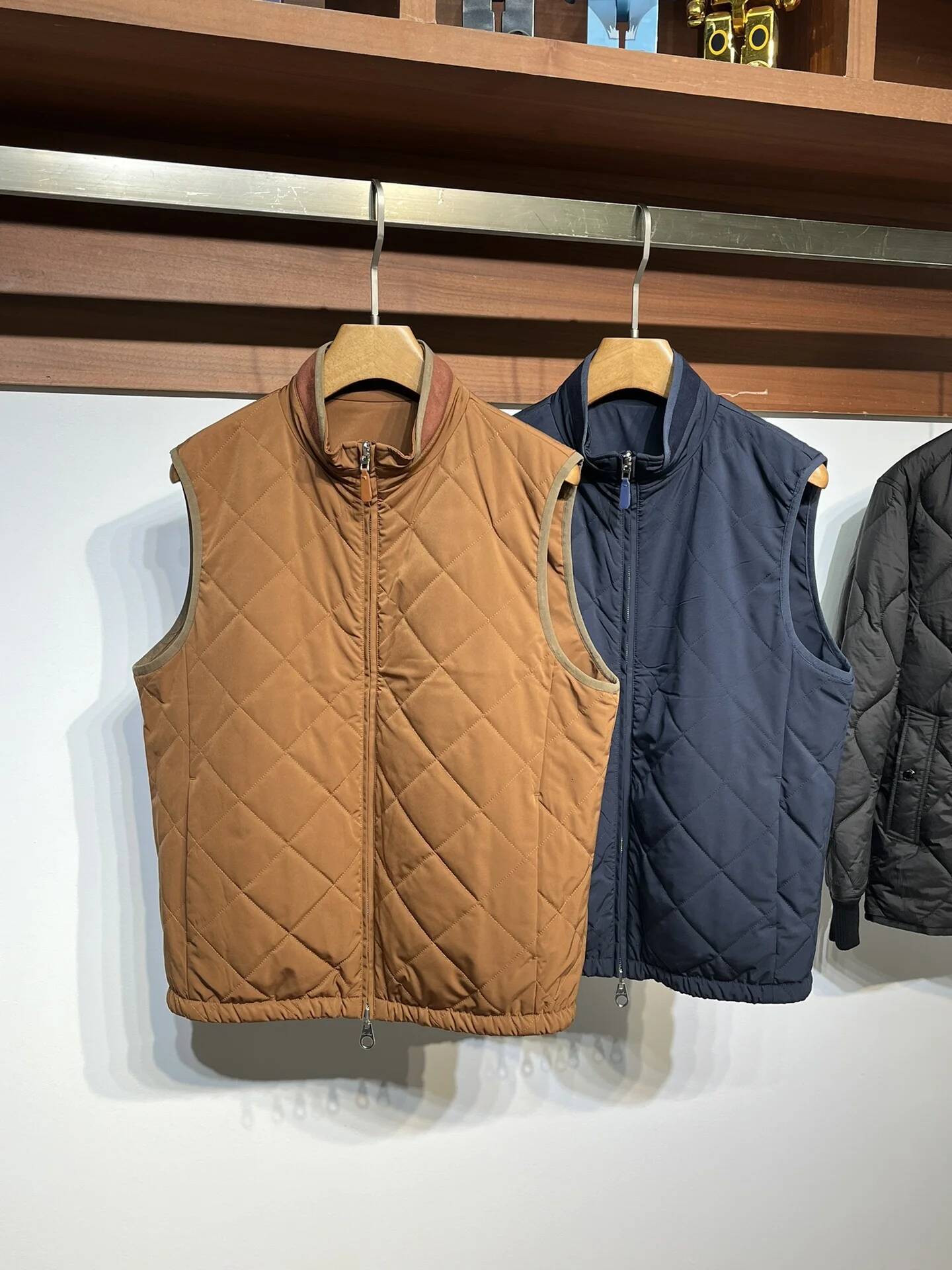 LP 25Aw Padded Cotton Double-Sided Stand-Up Collar Rhombus Sleeveless Jacket Vest