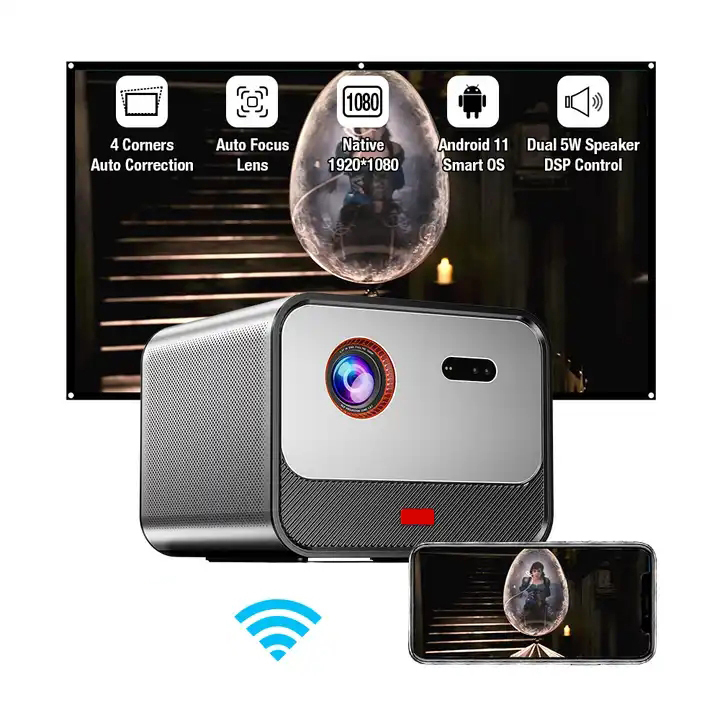 2025 Portable Projector 1600 ANSI 1920*1080P 2+32GB Android 11.0 BT 5.0 With 2.4/5G WiFi6 Round Design Movie Projector 60"- 300" Screen, PK 