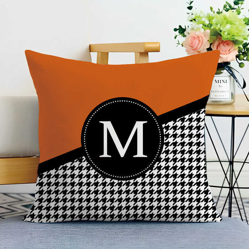 Nordic Orange Light Luxury Sofa Cushion Simple Orange Red Geometric Pillow Black and White Modern American Style Backrest Pillow Cover C250923