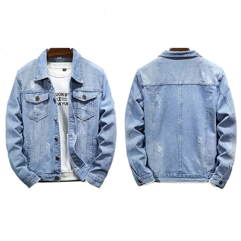 Denim Jacket Men Coats Turn Down Collar Coat Full Sleeve Casual Loose Regular Single Breasted Simple Jackets Autumn Winter 250409