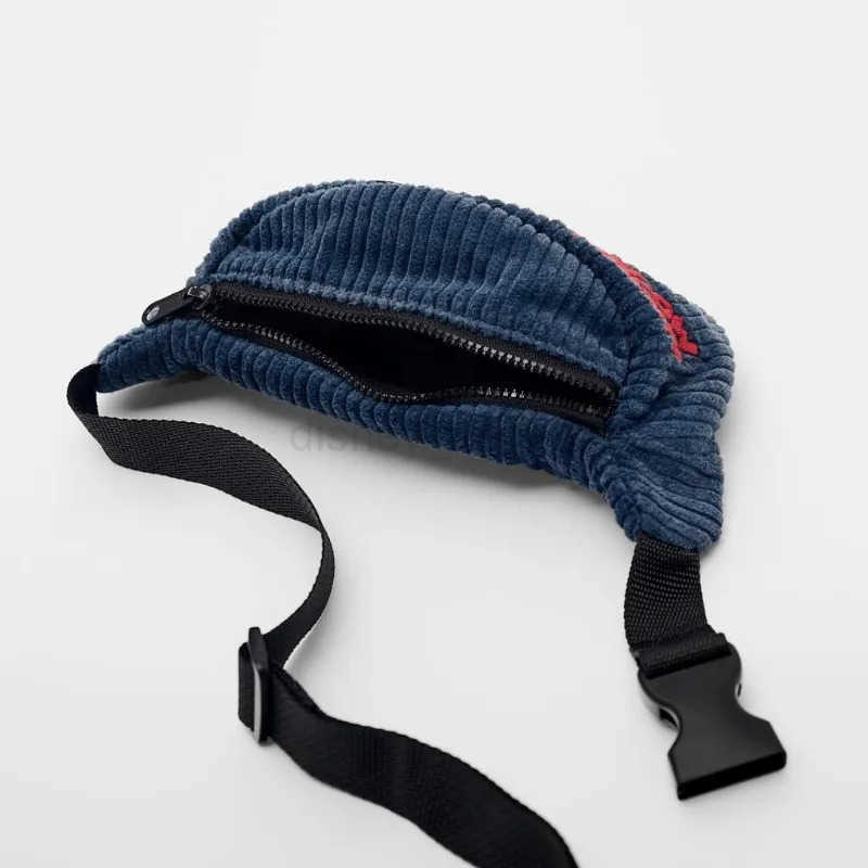 Disney blue embroidered Mickey Mouse cute mini crossbody bag corduroy fabric childrens small waist bagXJ250923