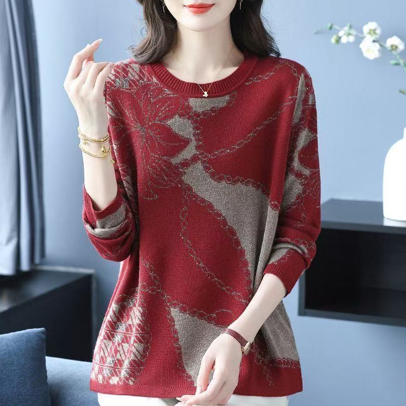 plus size women's new long sleeve high waist printed banquet dress mid-length skirt D02641