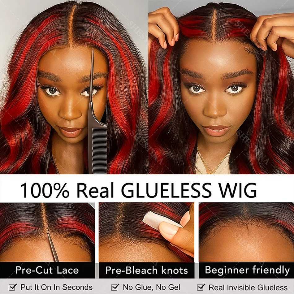 1B99j Burgundy Highlight Lace Front Wig 30 Inch 5x5 Glueless Body Wave Wear And Go Wigs Brazilain Red Colored Human Hair Wigs C250922
