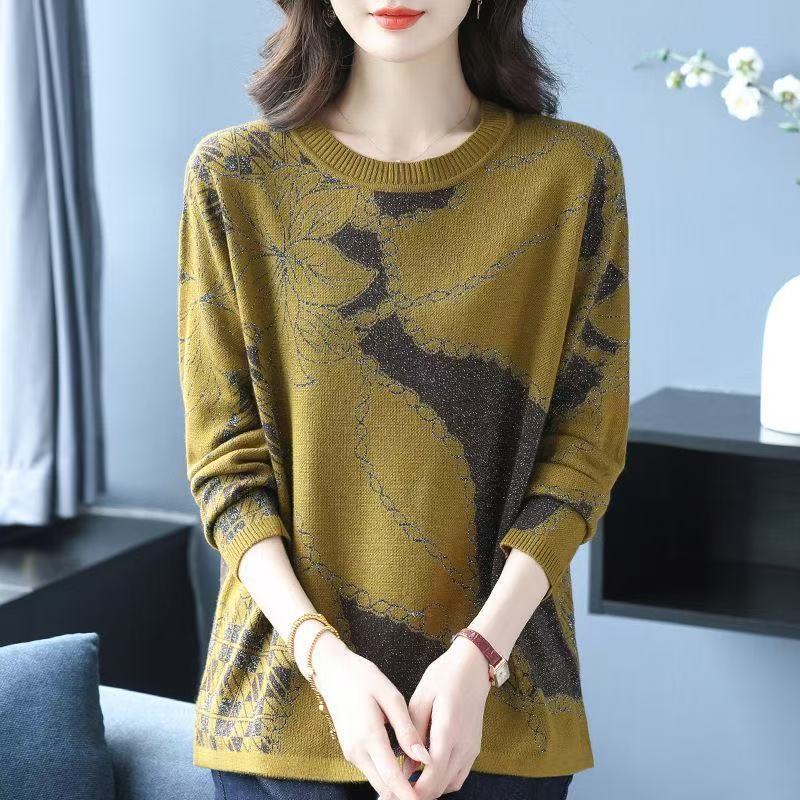 plus size women's new long sleeve high waist printed banquet dress mid-length skirt D02641