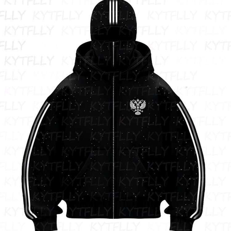American Style Trendy Brand Double Hooded Bandit Design Zipper Hoodie Sweatshirt Patch Sequin Pattern Unisex Top