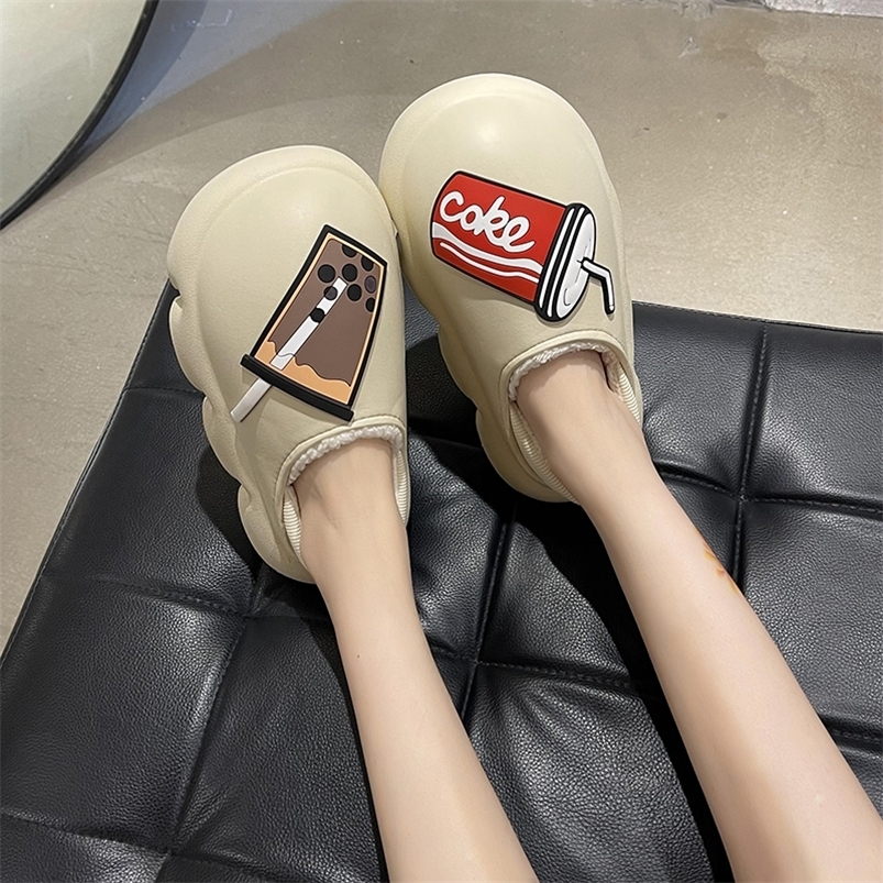 Slippers Winter Women Fur Slippers Waterproof Warm Plush Household Slides Indoor Home Thick Sole Footwear Non-Slip Solid Couple Sandals 230817