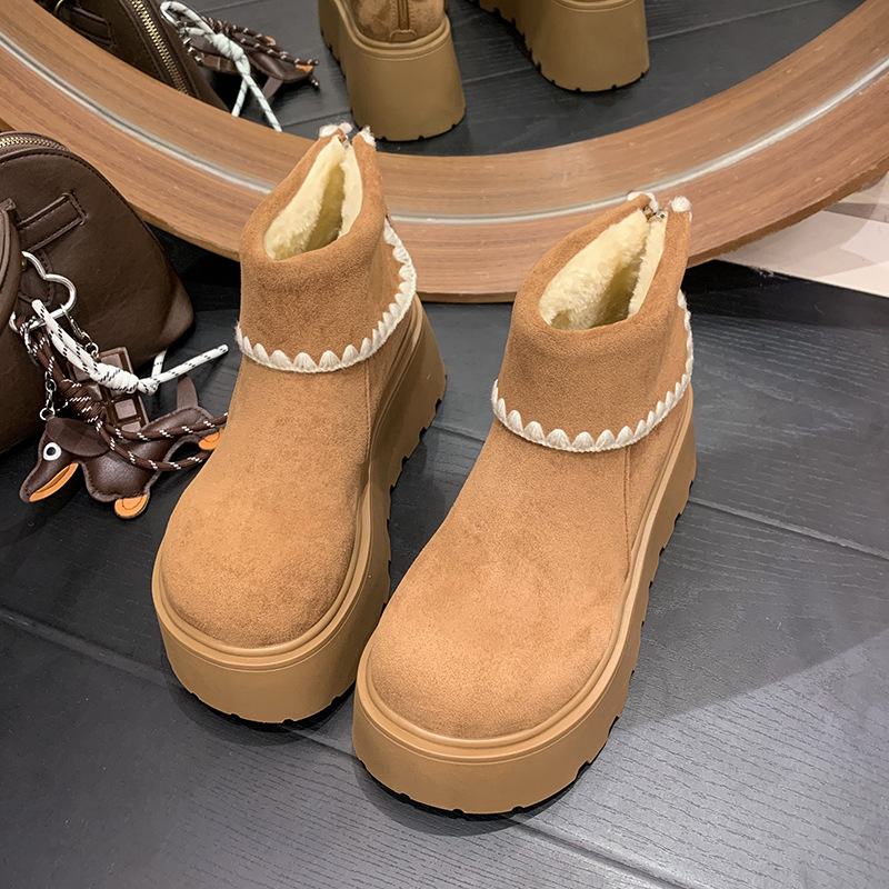 Women's thick-soled anti-slip snow boots 2025 new autumn and winter bread shoes slip-on fleece-lined thickened warm cotton shoes