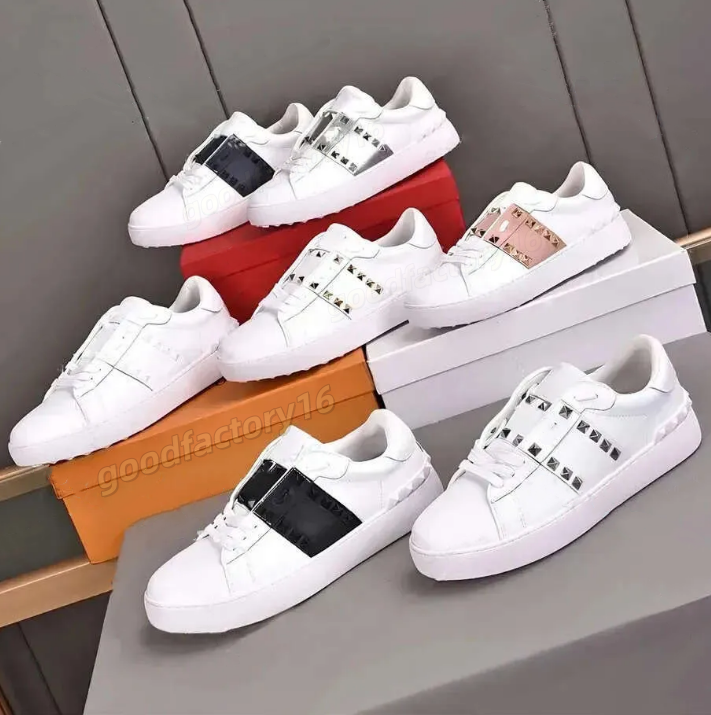 Designer Rivet Casual Men Women Shoes Low Top Flat Sneaker Platform Leather Retro Black White Pink Beige Calfskin Vintage Sports Loafers Traine 35-45
