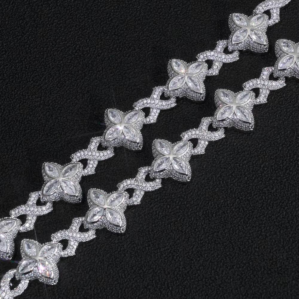 Iced Out Diamond Four Leaf Clover Infinity Miami Cuban Link Chain Necklace Hip Hop Custom Jewelry Gift for Men Women