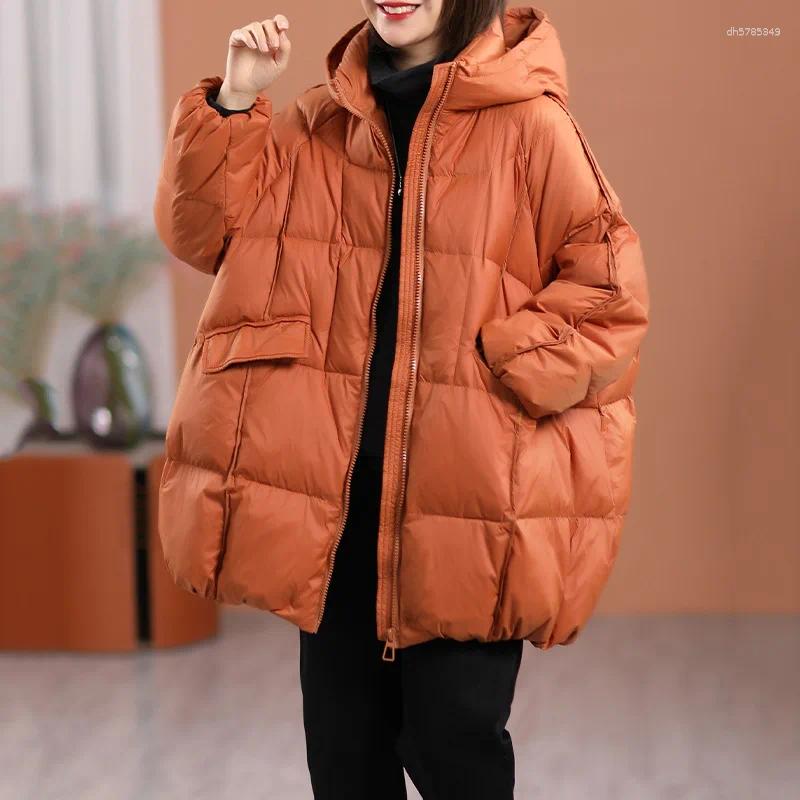 Women's Down Lagabogy 2025 Winter Women White Duck Jacket Hooded Warm Oversize Puffer Coat Female Casual Loose Parkas Pocket Outwear