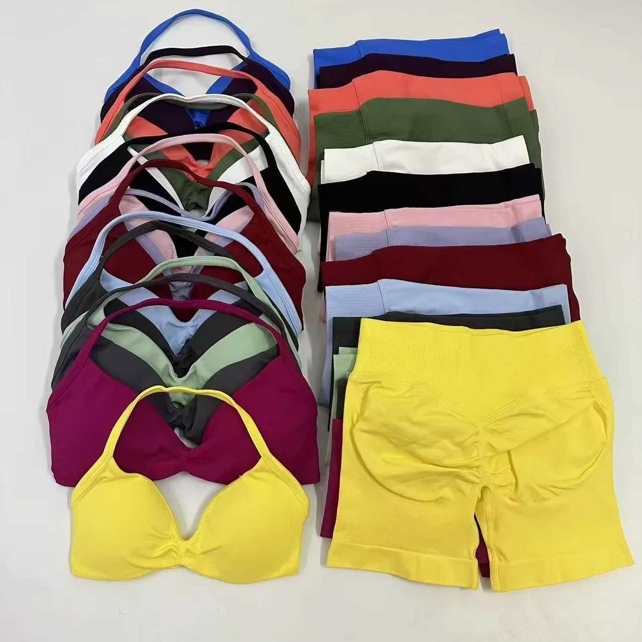 2 Pieces Women Yoga Set Seamless Impact Longline Strappy Tank Top Scrunch Sports Shorts Gym Clothes Woman Summer Workout Outfit W250923