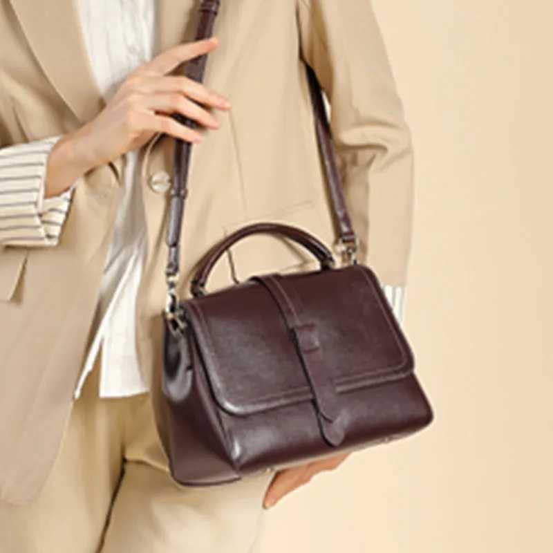 Burminsa Cowhide Genuine Leather Shoulder Bags For Women 2025 Trend Designer Wide Strap Crossbody Purses Satchel Ladies Handbags J251025