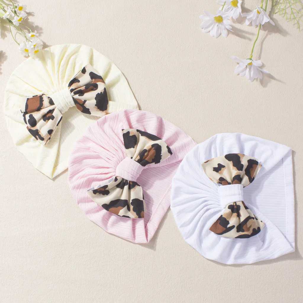 Kids Turban Bowknot Leopard Prints Baby Hat Girls Cotton Beanie Newborn Hats Toddler Head wraps Infant Cap Hair Accessories Z251029